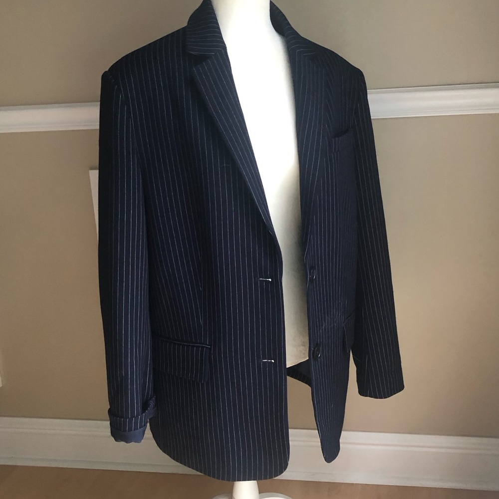 NWT GREY LAB Navy Pinstripe Two-Button Blazer